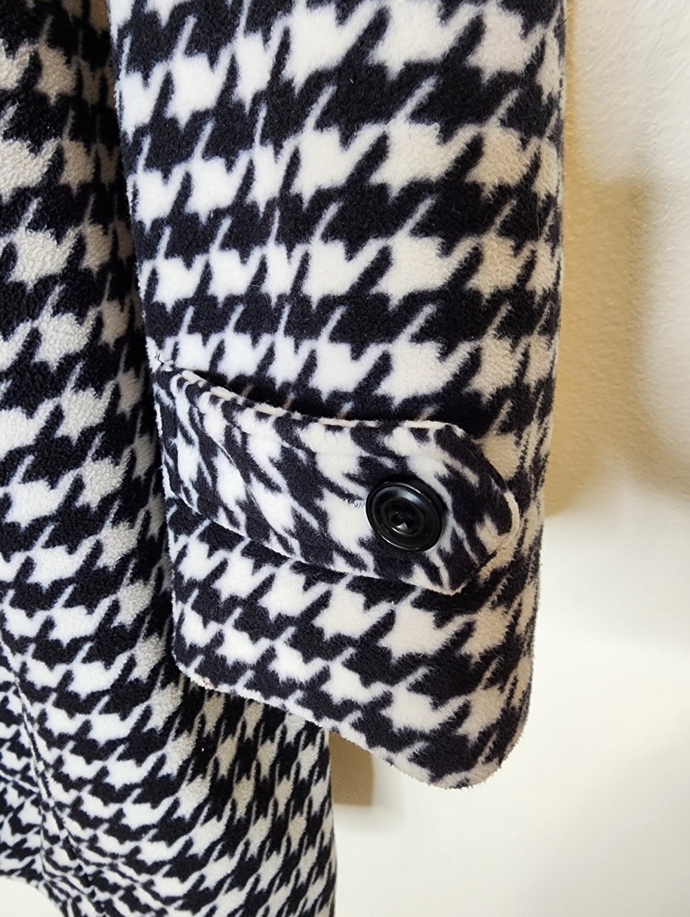 Vintage Houndstooth Womens Pea Coat Winter Black White Car Coat Church Office - Picture 4 of 7
